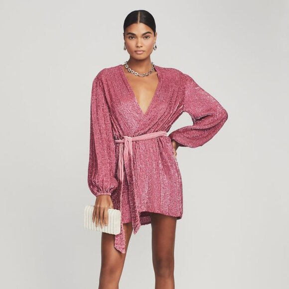 NEW retrofete Gabrielle Robe Dress in Dusty Rose sequin long sleeve mini - Picture 5 of 8